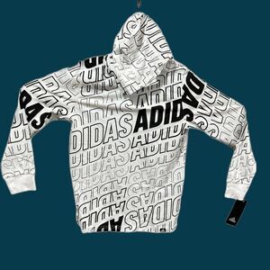 Adidas Boys All Over Print Long Sleeve Adi Warp Hooded Tee Shirt Lightweight NEW